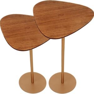 Mesa Lateral Monopé Base Aço Inoxidável Dourada Tampo Paleta de Madeira – Afrodite (KIT 55 + 65CM DOURADA)