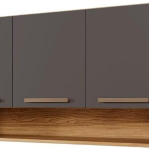 Armário Aéreo Suspenso Multiuso de Parede 3 Portas Plus (Grafite/Cinamomo)