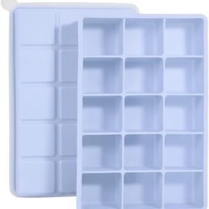 SYMEON Forma de Gelo Silicone Com Tampa Livre de BPA Flexivel 15 Cubos de 27ml Cada Prática Resistente e Reutilizável Forma Para Papinha Gelatina Frutas (FORMAGELO-AZUL)