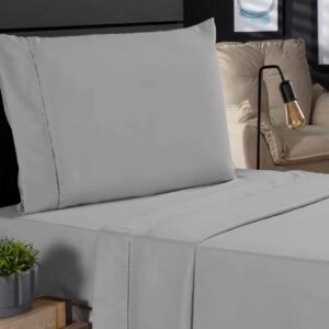 Jogo de Cama Classic Solteiro Percal 400 Fios Ponto Palito 03 Peças, Antiácaro, Anti-pilling com Toque Macio – Cinza