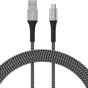 Geonav Cabo USB-A para micro USB, 1.2 metros, nylon trançado, resiste até 10 mil dobras, tranferência de dados até 480 Mbps, ESMIBK, preto