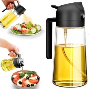 Porta Azeite Spray Borrifador 2 em 1 de Vidro 500ml para Óleos e Vinagres, Ideal para Culinária Saudável e Precisa (Preto)
