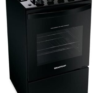 Fogão de Piso Brastemp 4 Bocas com mesa de vidro e grades duplas de ferro fundido Preto – BFO4VAE – Bivolt