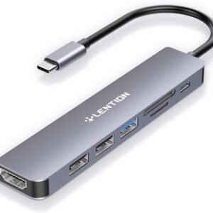 LENTION Hub USB C carregamento de 100 W, HDMI 4K, Dual Leitor de Cartão, Compatível USB 3.0 e 2.0 2023-2016 MacBook Pro, novo Mac Air/Surface, Chromebook, adaptador de driver estável (CB-CE18, Cinza)