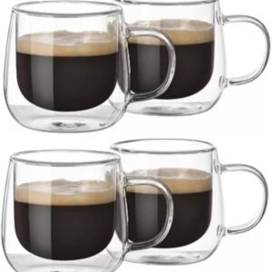 Kit Conjunto Com 04 Xícaras De Café Parede Dupla Vidro Borossilicato Capacidade De 80ml Resistente A Altas Temperaturas Não Queima As Mãos Design Sofisticado MAGIC UTILIDADES