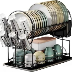 Escorredor De Louça 19 Pratos 2 Andares com Porta Copos Talheres e Bandeja