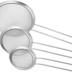 Kit de Peneiras Coador Escorredor em Aço Inox 3 Peças para Farinha Frutas Massas e Bebidas