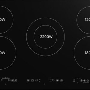 Cooktop de Indução 5 Bocas Controle Independente 8200 W, 9 Níveis de Potência, Controle de Toque, Sem Plugue, Cozinha Moderna e Elegante, 220-240V