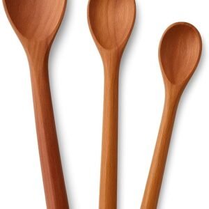 Kit Conjunto de 3 Colheres de Pau Madeira para Cozinha, Tamanhos Variados 26-32-36cm, Madeira Maciça, Não Risca Panelas Antiaderente