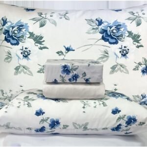 Jogo de Lençol Casal 4 Peças Estampado 200 Fios Floral (Cinza e Floral)