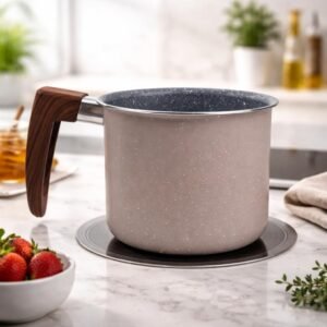 Fervedor 14cm com Indução | 1,8L | com Revestimento Antiaderente | Cabo Efeito Amadeirado | Design Granitado Bege