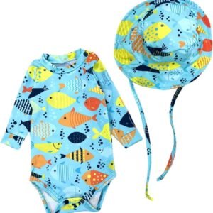 Kit Body + Chapéu Bebê Proteção Solar Praia Piscina Verão
