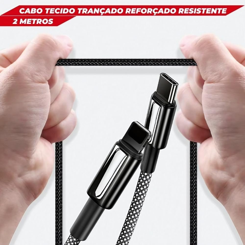 Cabo de Carregamento Compátivel Com iPhone Turbo 30W, 2 Metros de Extensão, Nylon Trançado e Reforçado, Padrão de Qualidade Luxo - Imagem 4