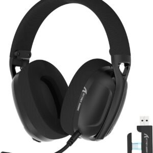 ATTACK SHARK L80 Fone de ouvido sem fio para jogos ultraleve sobre a orelha,dongle USB C&A de 2.4 GHz/Bluetooth 5.3/3.5 mm com fio,microfone removível,bateria de 600 mAh para PC Mac PS4 Switch(Preto)