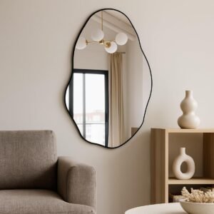 Espelho Orgânico Pedra 80x50cm Design Moderno com Moldura em Couro para Decoração Sofisticada (Preto)
