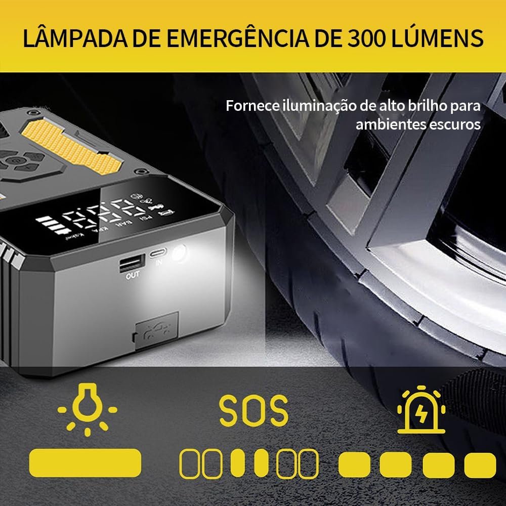 3000A Carregador de Bateria de Carro Portatil com Compressor de Ar de 150 PSI, Bateria de 37000mAh, Carregamento Rápido USB, Ideal para Carros, SUVs, Motocicletas e Emergências - Imagem 7