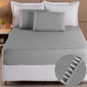 Jogo de Lençol Liso Cama Casal Queen Percal 400 Fios Ponto Palito 03 Peças Toque Macio Best Casa Cor (Cinza)