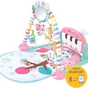 Maxibaby Tapete de Atividades com Piano Musical e Bluetooth Pastime 2.0 com Arco de Brinquedos Interativos, Desenhos e Formas em Cores Vibrantes, Rosa