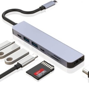 Hub USB C 7 em 1 adaptador multiportas com saída HDMI 4K a 60hz fonte de alimentação tipo C carregamento de 7 portas com leitor de cartão SD 3.0 Premium