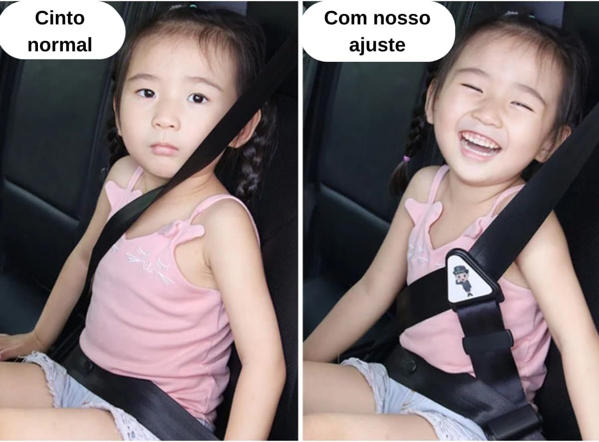 Ajustador de Cinto de Segurança Infantil Premium Regulagem Confortável Protetor de Pescoço e Ombro Universal Preto Passeio Viagem - Imagem 2