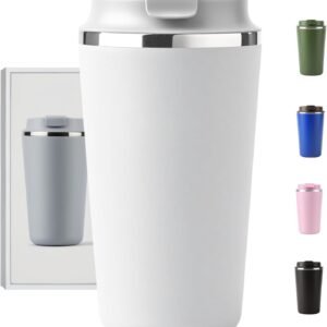 Copo Térmico Café – 510ml, Parede Dupla Isolamento Inox 304, Base Emborrachada, Quente 6 horas, Feito Para Viagem To Go (Branco)