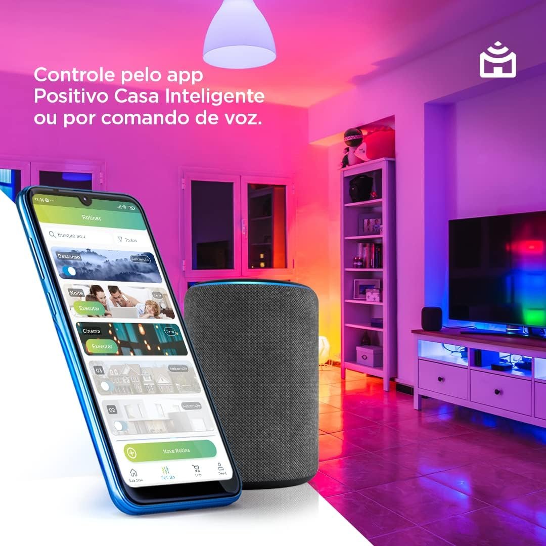 Smart Lâmpada Wi-Fi RGB LED 10W, Cores Mais Vibrantes (até 16 milhões de combinações), Branco Quente e Frio, 1100 Lúmens, Bivolt, Positivo Casa Inteligente, Compatível c/Alexa e Google Assistente - Imagem 6