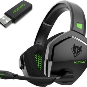 NUBWO Fone de ouvido G06 para jogos sem fio duplo com microfone para PS5, PS4, PC – Áudio de baixa latência de 23 ms – 100 horas de reprodução – Drivers de 50 mm (preto e verde)