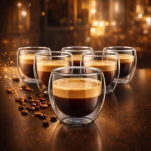 Conjunto com 6 Xícaras de 90ml Vidropara Café de Parede Dupla, Feito de Vidro Borossilicato – Kit de Xícaras para Chá, Café e Bebidas Quentes- Presente Elegante