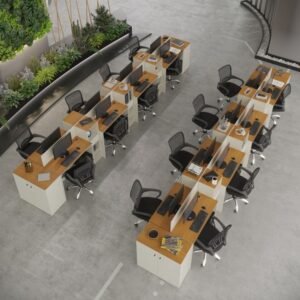 VIA NOSSA – Estação de Trabalho 16 Lugares Office Smart 16 Mesas 12 Armários 4 Aparador – Off White e Cedro