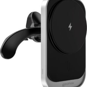 Geonav Carregador Veicular Magnético por Indução até 15W, compatível MagSafe (iPhones a partir do 12) ou anel magnético (Android ou iPhones mais antigos), CHV15MAG, Cinza e Preto