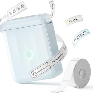 D110 Etiquetadora, Mini Impressora Térmica Bluetooth Portátil, Rotuladora de Etiquetas Adesivas para Casa, Escritório, Cozinha e Escola, com Etiquetas de 12 * 40mm – 160pcs/Rolo (Meia Polegada), Azul