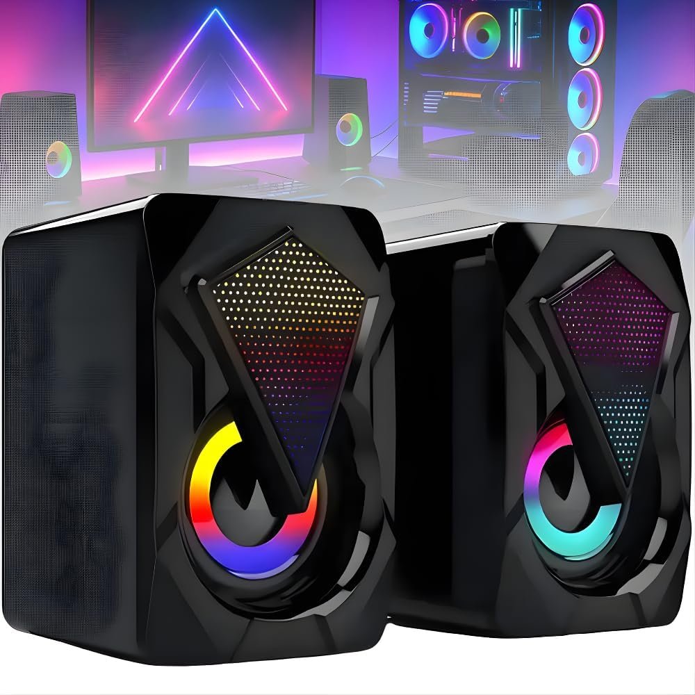 Caixinha de Som PC, Alto Falante Gamer Para Computador, Luzes RGB, Entrada P2 e USB, Ideal Para Setup Gamer, Cabo com Controle de Volume, Conecta com Pc, Notebook, Console, Video Game - Premium - Imagem 9