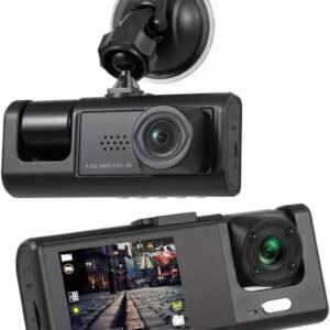 Câmera Veicular 3 Lentes Full HD 1080p com Visão Noturna – Dashcam Frontal, Interna e Traseira, Tela LCD 4” e Detecção de Movimento
