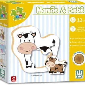 Nig Brinquedos Jogo Educativo Madeira Be a Bá Mamãe e Bebê 12 Peças