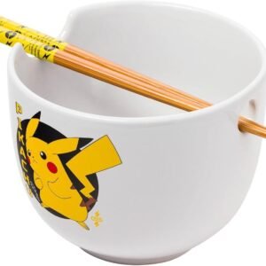 Silver Buffalo Tigela de arroz de cerâmica Pokemon Pikachu Ramen com pauzinhos, segura para micro-ondas, 590 ml