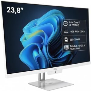 Computador All in One 23.8″ Intel Core i7 7700HQ, 16GB RAM DDR3, SSD 256GB, Tela Full HD LED LCD 1920×1080, Webcam 3MP, Wi-Fi 5GHz, HDM/VGA, USB, Branco