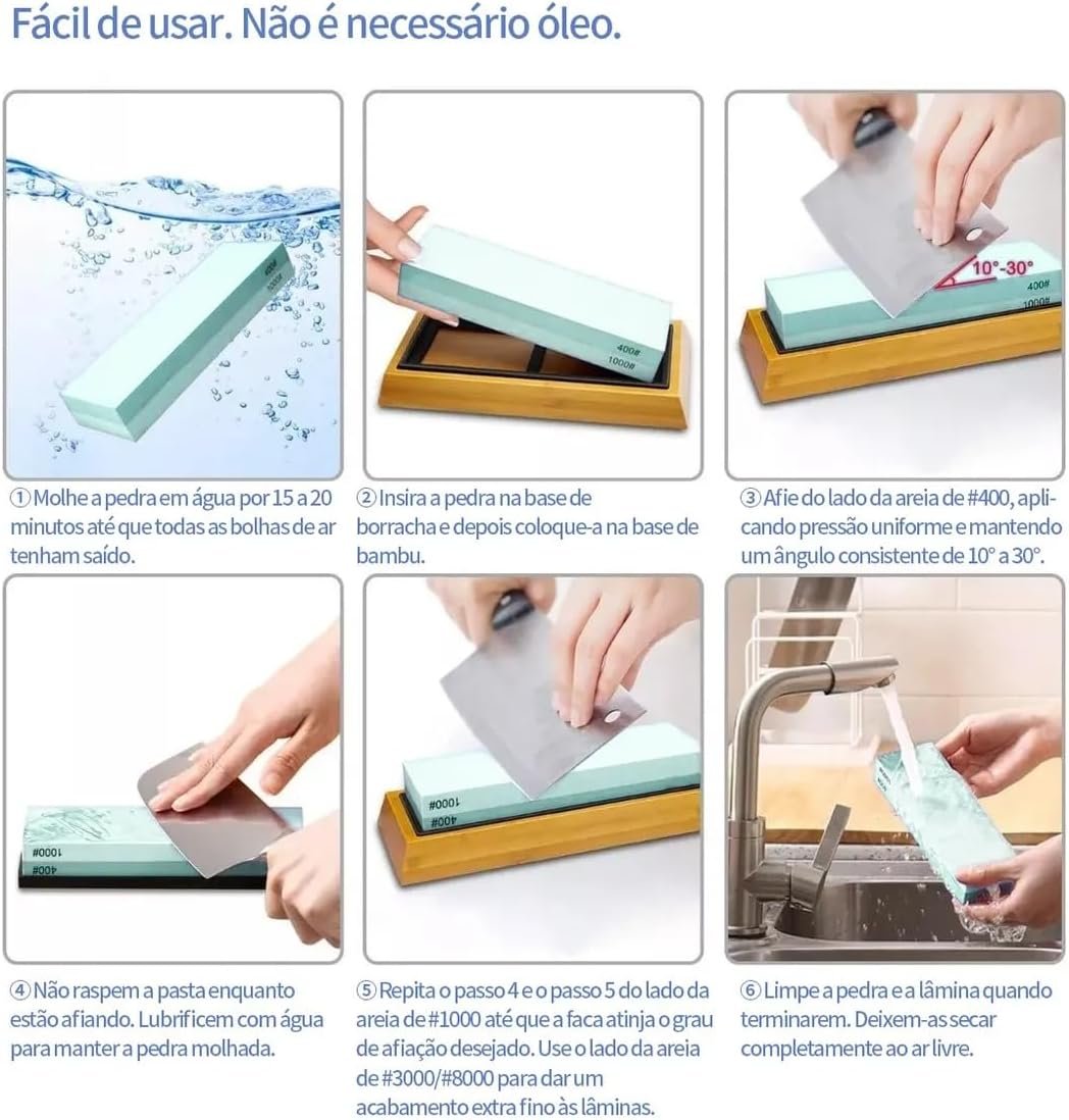 Pedra de Amolar Facas, Pedra de Afiar de Amolar de Granulação 400/1000 e 3000/8000, Afiador de Facas Dupla Face com Base Antiderrapante - Imagem 4