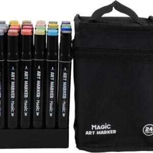 Caneta Marcador Para Colorir, Magic Kids, Art Marker, 24 Cores, Ponta Dupla, Com Bolsa