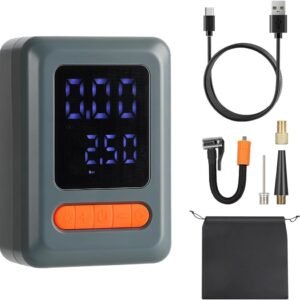 Compressor de Ar 150PSI Automático com Medidor Digital – Rápido (25% Mais) – 120W – Para Carro/Moto/Bola – Power Bank e Lanterna LED