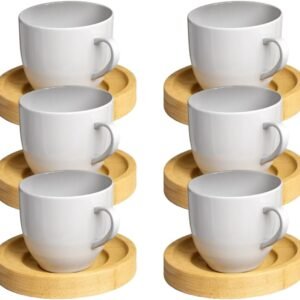 Jogo 6 Xicara Cafe Colorida Porcelana Pires Madeira 95ml – Mundo Da Porcelana (Branca)