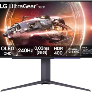 Monitor Gamer LG UltraGear OLED – Tela OLED 27”, 2K QHD, HDR400 True black, 1.5M:1, 240Hz, 0,03ms (GtG), NVIDIA® G-SYNC®, AMD FreeSync™ Premium Pro – 27GS95QE-B