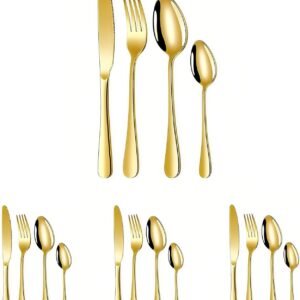 Conjunto de Talheres Dourados 16 Peças – Kit Completo para 4 Pessoas em Aço Inoxidável com Acabamento Uniforme