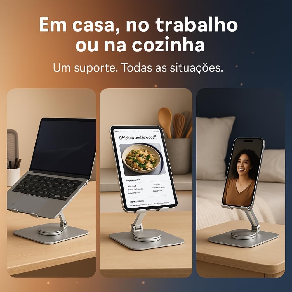 Suporte Para Tablet Smartphone Celular de Mesa Ajustável Dobrável Articulado Antiderrapante Rotação 360º Resistente Universal Portátil - Imagem 3