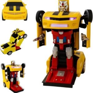 Carro Transformer Camaro BubleBee em Robô, Amarelo, com LED Colorido, Sons e Música, Brinquedo Educativo, Carro Bate e Volta (Amarelo)