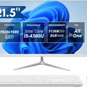 Computador All In One 21,5” LED Full HD Intel i5 8GB SSD 512GB com Teclado e Mouse Sem Fio, Wi-Fi 5.0, Bluetooth, HD.MI/VGA, Áudio P2, RJ45, USB 2.0, para Escritório Trabalho Home Office