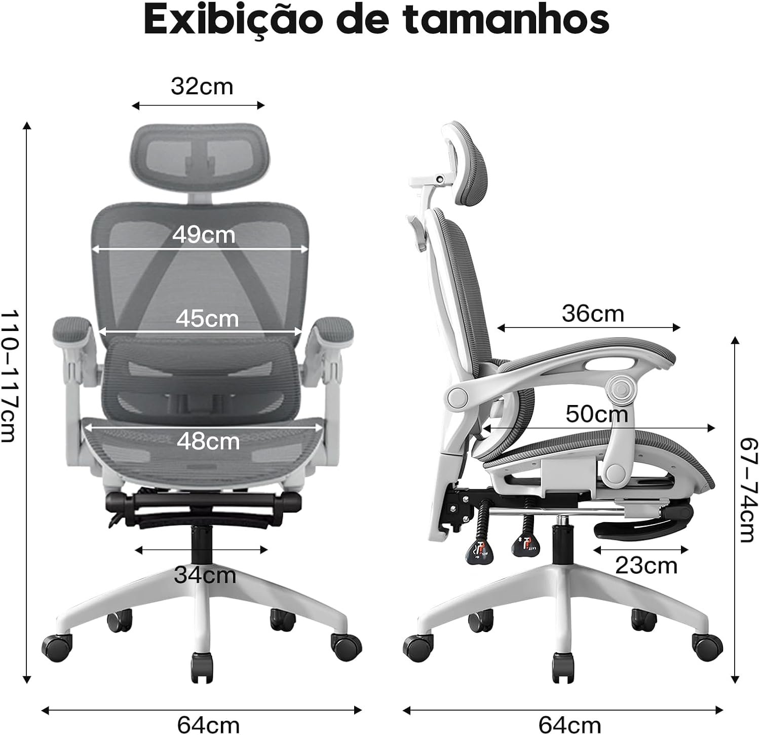 Cadeira de escritório ergonômica reclinável até 145° com apoio para os pés, almofada de ar, cabide e apoio de cabeça ajustável – Gamer e home office (Branco) - Imagem 2