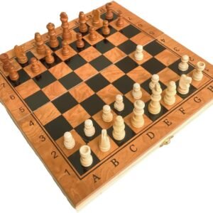 Jogo de Xadrez Tabuleiro Madeira 29 x 29 Cm Maleta Dobrável Portátil Brinquedo Educativo Infantil Peças (23 cm)