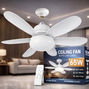 Ventilador de Teto Potente 65W com Lâmpada LED Encaixe E27 Ultra Silencioso Mais Potente e Inteligente com Controle Remoto Premium