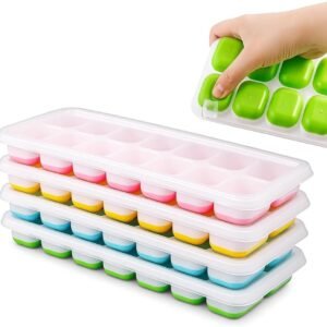 Kit 4 Formas Premium de Gelo com Tampa Silicone Flexível Multiuso Papinha Bebê Drinks Whisky Frutas Molhos Antiodor Livre BPA Freezer Desenforma Fácil Cozinha Organizada Reutilizável Durável