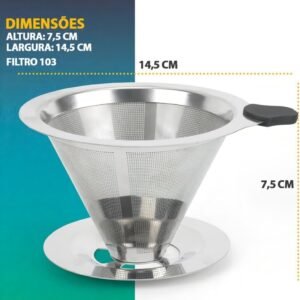 Coador Filtro de Café 103 Inox Reutilizável Grande 14,5 X 12,4 X 8cm Sustentável Durável Fácil de Limpar Premium